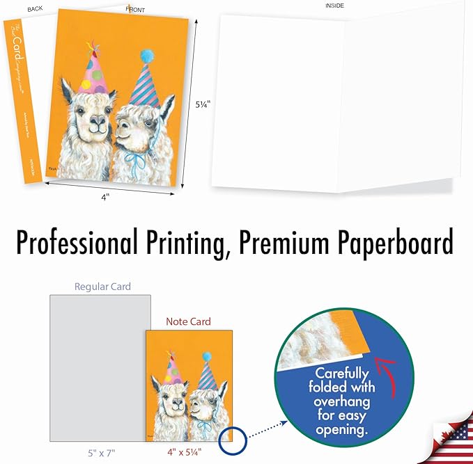 The Best Card Company Assorted Blank Greeting Card Box Set - Incl. 20 Cards + Envelopes - 10 Unique Designs - Perfect for Thank Yous, Invitations, More - Personality Llamas AM7036OCB-B2x10-NB