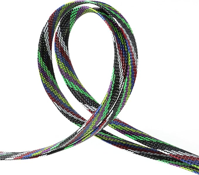Braided Wire Loom Sleeve - Pet Proof Chew Resistant Cable Wrap, High Density Expandable Cable Sleeving for Automotive Wire Harness & PC Computer Case 16.4ft (7 Colors, 4mm (5/32"))