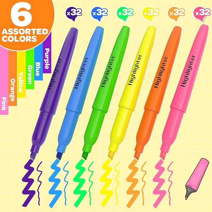 192 Pack Highlighters Assorted Colors Bulk - Chisel Tip No Bleed Dry-Quickly Markers Set for Office Classroom Supplies, Back to School Gifts for Students Teachers