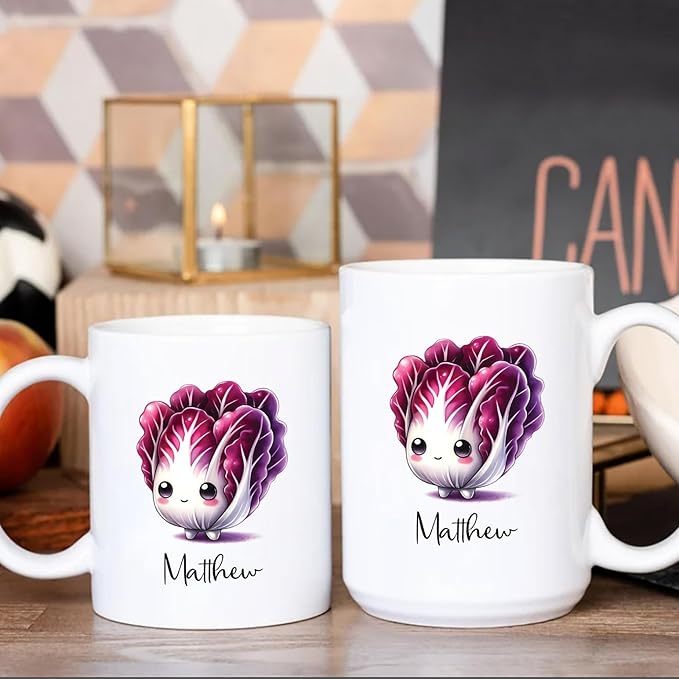 Radicchio Lover Coffee Mug, Personalized Radicchio Vegetable Mug Gifts For Son Daughter, Radicchio Cup, Custom Choose Name Radicchio Ceramic Mug, Vegetable Gift, Vegan White Tea Cup 11oz 15oz
