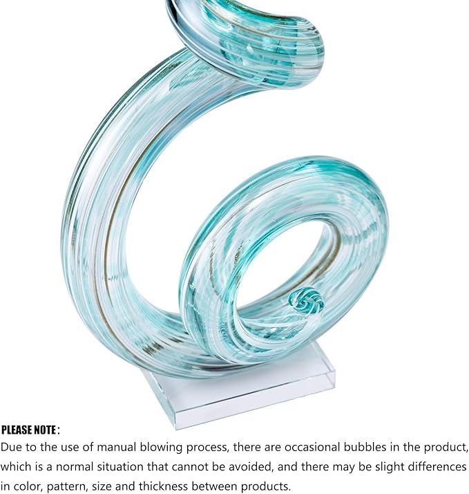 15" Tall Hand-Blown Murano-Style Glass Sculpture Statues Art Ornament Statue Figurines Home Decor Accent Piece Coastal Ocean Nautical Home Decor,Shelf,TV Stand,Tabletop Centerpieces,Wonderful Gift