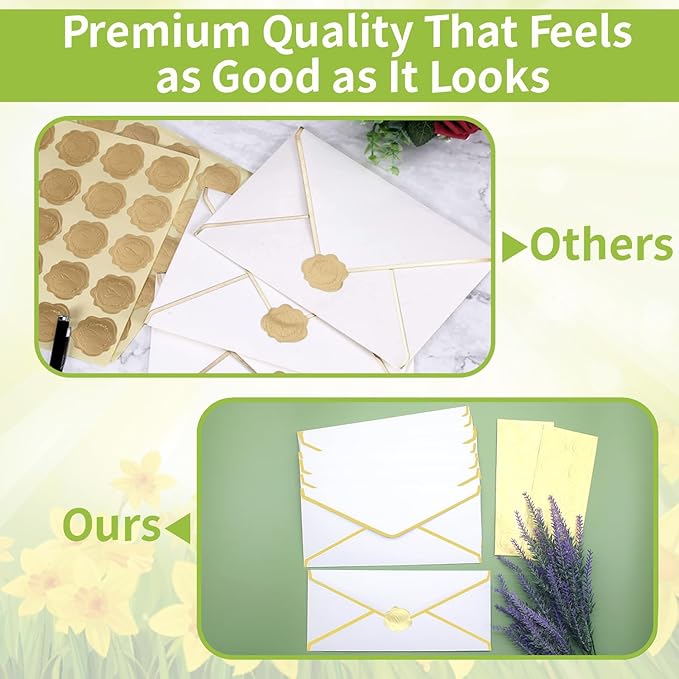 30 Pack Stationery Paper Set with Gold Border Including #10 Business Envelopes and 8.5x11 Paper Sheets 30 Gold Stickers for Love Letters and Party Invitations (White)