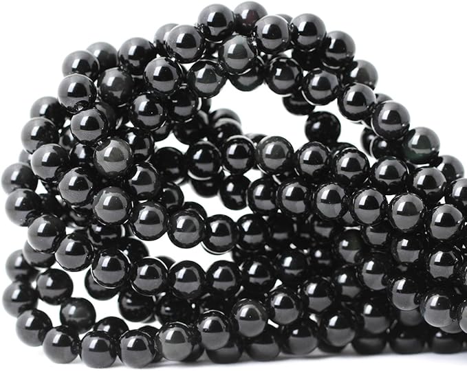 45PCS 8mm Natural Black Obsidian Gemstone Round Loose Beads Crystal Energy Stone Healing Power for DIY Jewelry Making 1 Strand 15"