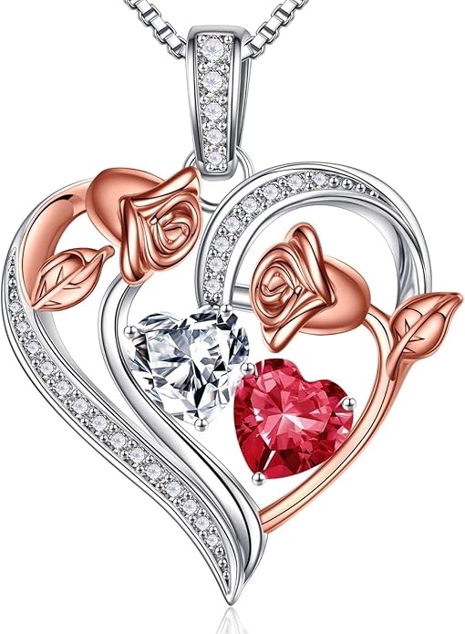 Iefil Christmas Gifts for Women Wife - 925 Sterling Silver Rose Heart Necklace, Stocking Stuffers for Women, Anniversary Birthday Gifts for Wife Girlfriend Mom