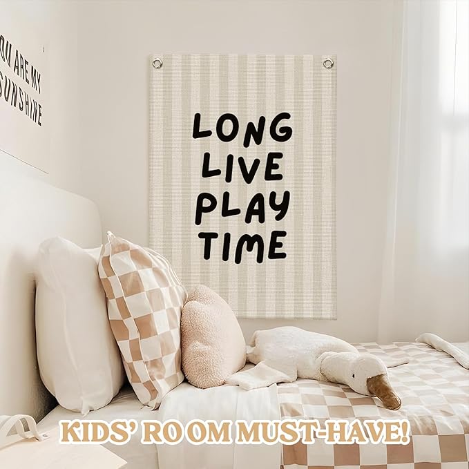 Playroom Decor,Long Live Playtime Canvas Banner,Boy Nursery Decor Wall Hanging Banner Flag for Toddler Kids Room Nursery Playroom Bedroom 18x25 Inch