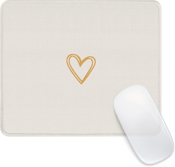 Seorsok Square Aesthetic Cute Heart Mouse Pad,Office Home Personalized Mouse Mat Design,Waterproof Funny Mousepad,Non-Slip Rubber Base Computer Mouse Pads for Wireless Mouse,Beige
