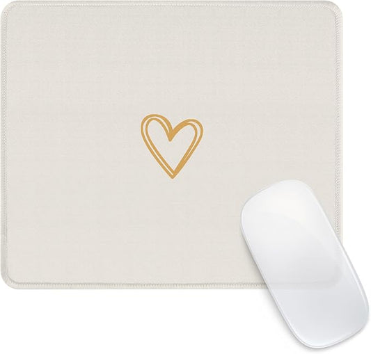 Seorsok Square Aesthetic Cute Heart Mouse Pad,Office Home Personalized Mouse Mat Design,Waterproof Funny Mousepad,Non-Slip Rubber Base Computer Mouse Pads for Wireless Mouse,Beige