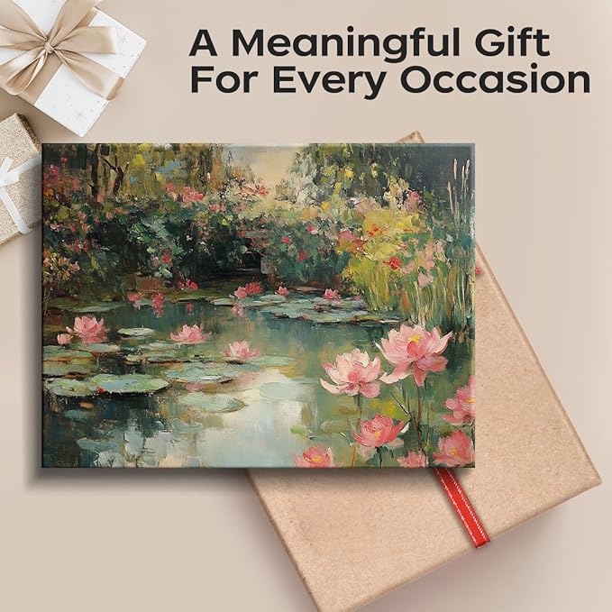 Water Lily Pond Wall Art – 15x12 Inch Lotus Flower Landscape Print – Monet Style Botanical Poster for Living Room, Bedroom, Office – Frameless Laminated Paper with Hanging & Tabletop Display