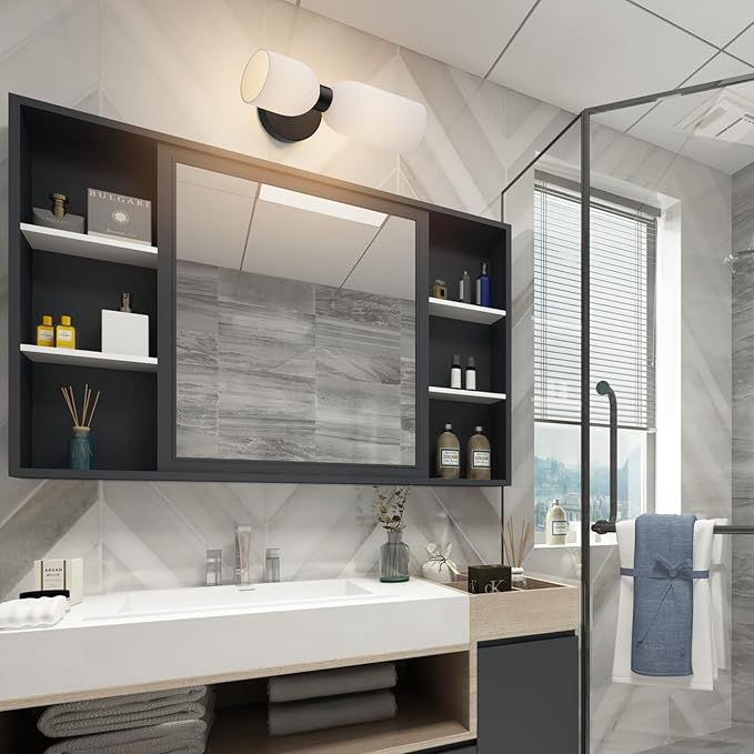 Tipace Black Wall Sconces Set of Two,Modern Bathroom Sconce with Milky White Glass,Hardwired Wall Light Fixtures for Bathroom Living Room Bedroom Hallway,E12 Base(Bulbs Not Included)