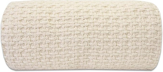 100% Fine Cotton Luxurious Basket Weave Blanket, Ivory, Full/Queen Size (Pack of 3)