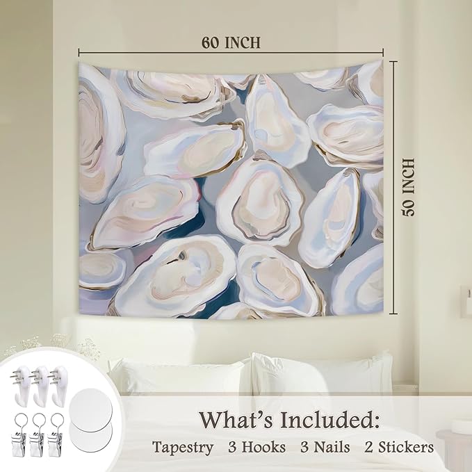 STHTTSW Coastal Beach Tapestry, Coastal Beachy Tapestries Wall Blanket, Sea Oyster Shell Ocean Tapestries Wall Hanging Decor for Beach Bedroom House Cabin Kitchen, 50x60 Inch