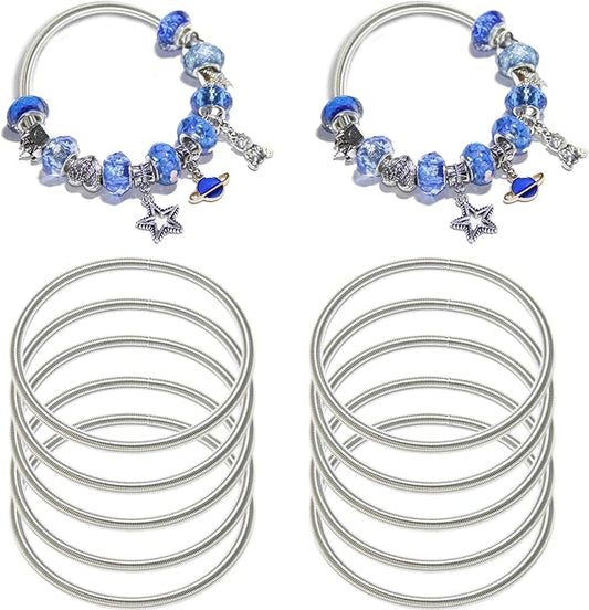 Exway 10 Pcs Expandable Charm Bangle Bracelets Sliver Charm Bracelets Adjustable Spring Bracelet Kit for Crafts DIY Women Jewelry Making