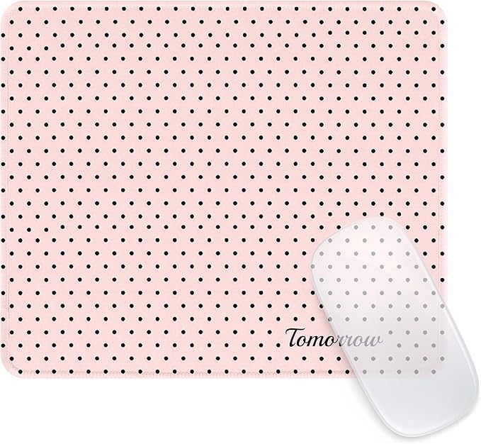 Seorsok Cute Pink Mouse Mat,Premium Textured Mouse Pads for Office Laptop,Washable Square Mousepads with Extended Stitched Edges Non Slip Rubber Base 9.5"x7.8"x0.12"Inch,Black Polka Dot Design