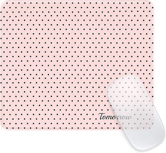 Seorsok Cute Pink Mouse Mat,Premium Textured Mouse Pads for Office Laptop,Washable Square Mousepads with Extended Stitched Edges Non Slip Rubber Base 9.5"x7.8"x0.12"Inch,Black Polka Dot Design