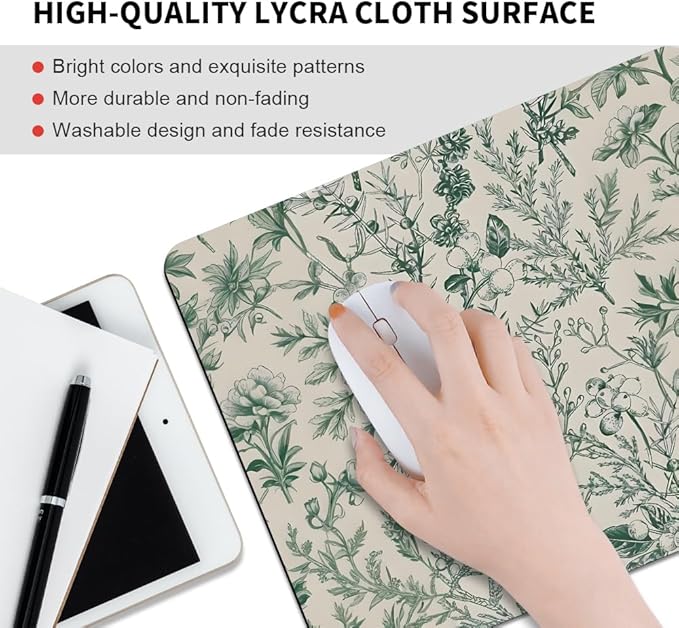 Sage Garden Green Floral Texture Mouse pad, Square Waterproof and Anti Slip Mouse pad for Office laptops