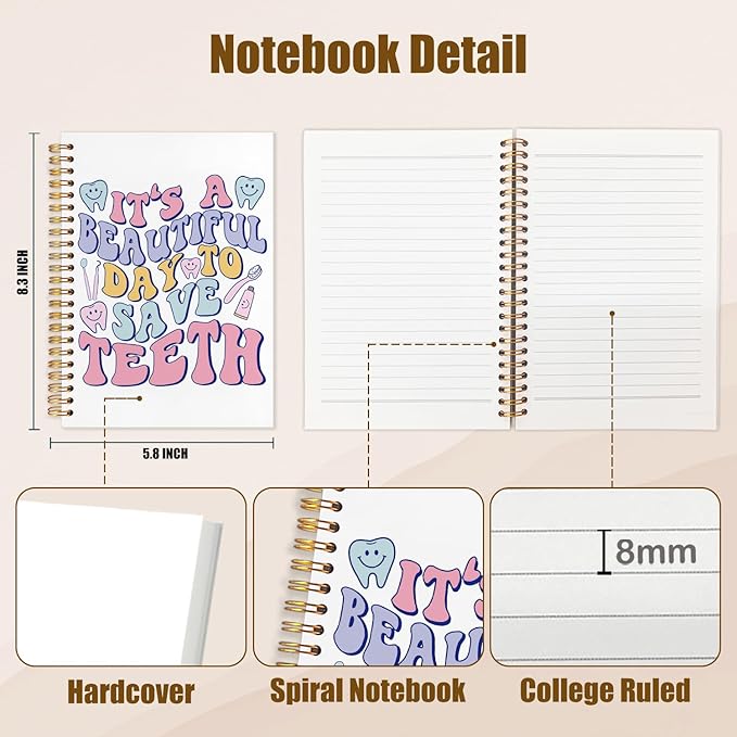 Dentist Gifts Notebook, Dental Hygienist Assistant Gifts Journal, Groovy It's A Beautiful Day To Save Teeth Spiral Notebook Journal for Note Taking, Dental Office Supplies, 5.5x8.3 Inch