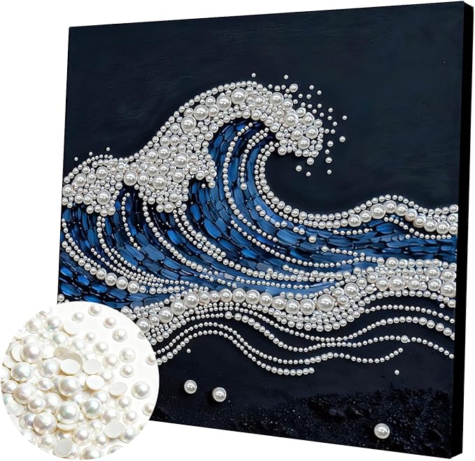 DIY Pearl Painting Kit with Wooden Frame, 3D Plastic Pearl Gemstone Ocean Art Craft for Adults Beginners, Diamond Art Kits for Adults, Home Wall Decor Ready Gift for Women(Waves)(30 * 30cm)
