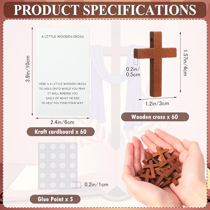 Bucherry 60 Set Pocket Hug Token Bulk Hug Greeting Cards with Mini Wooden Cross Greeting Cards Keepsake Exchange Card Relationship Gift for Friends Colleagues Family Christians Church Gifts (White)