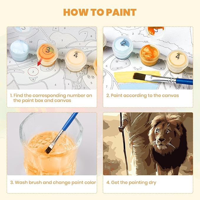 MXJSUA Jesus Framed Paint by Numbers for Adults Beginners, Easy Adults' Paint-by-Number Kits on Canvas with Easel, Lion Acrylic Number Painting Crafts Kits Gifts for Home Decor, 8x12inch