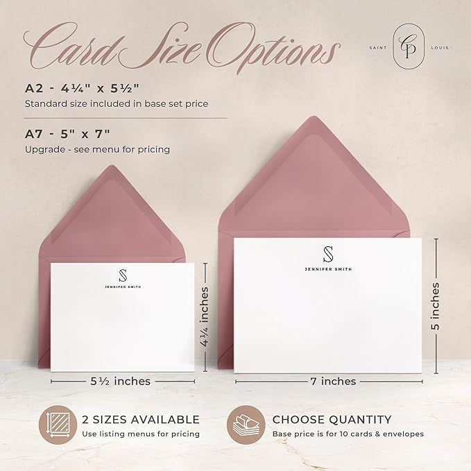 Personalized Stationery for Women & Men - A2 Flat Thank You Cards with Custom Notecards, Handmade Personalized Note Cards with Envelopes and Name, Custom Stationery - Outline Mono Flat