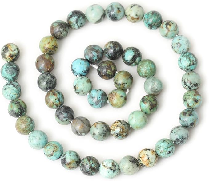 45PCS 8mm Natural African Turquoise Stone Gemstone Round Loose Beads for Jewelry Making DIY Bracelet Necklace Materials 1 Strand 15"