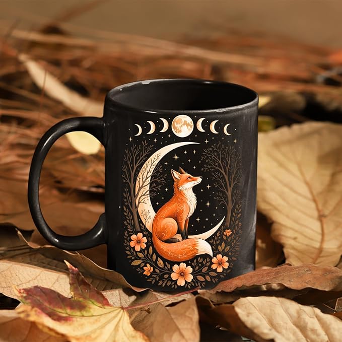 Personalized Witchy Moon Cottagecore Aesthetic Floral Fox Women Girls Coffee Mug, Gift For Men, Women Ceramic Mug 11oz - 15oz