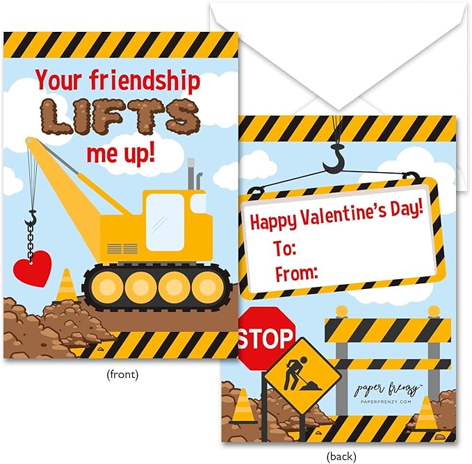 Paper Frenzy Construction Themed Valentine Cards WITH ENVELOPES - 25 Pack