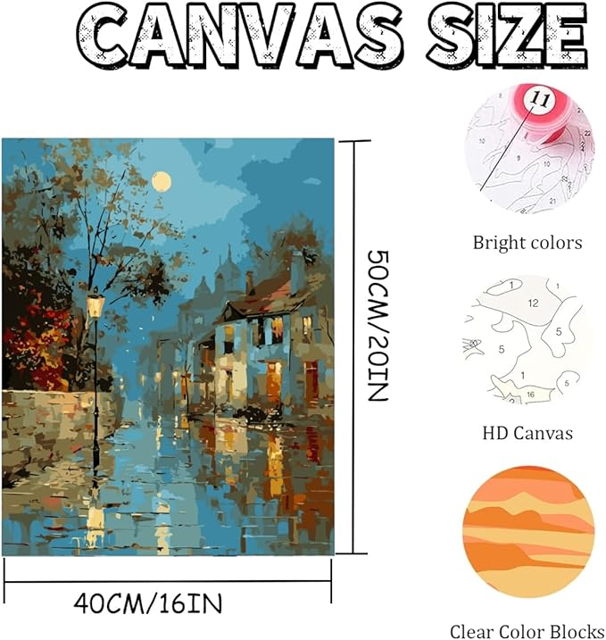Mosaflare Paint by Numbers for Adults Beginner, Street Scenery Adult Paint by Number Kits on Canvas, DIY Landscape Acrylic Oil Easy Painting by Numbers for Home Wall Decor 16X20 inch (Without Frame)