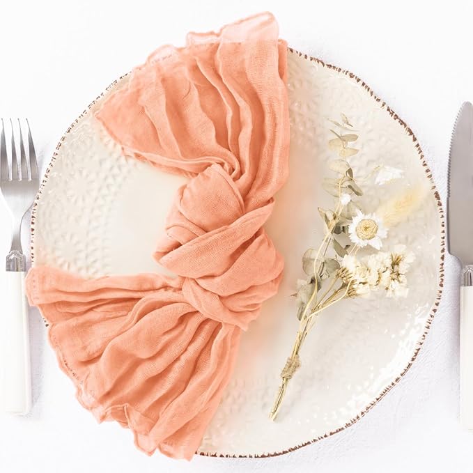 20 Pack Peach Cheesecloth Napkins Spring Cloth Napkins Set of 20 Dinner Napkins Bulk 21x21 Inches for Wedding Bridal Shower Baby Shower Valentine's Day