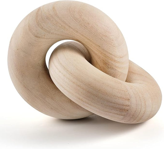 POPRHINO Wood Chain Decor, 2-Link Decorative Chain Hand Carved Boho Wood Knot Decor for Bookshelf Desk Living Room Coffee Table Farmhouse Decorative Ornament (Natural)