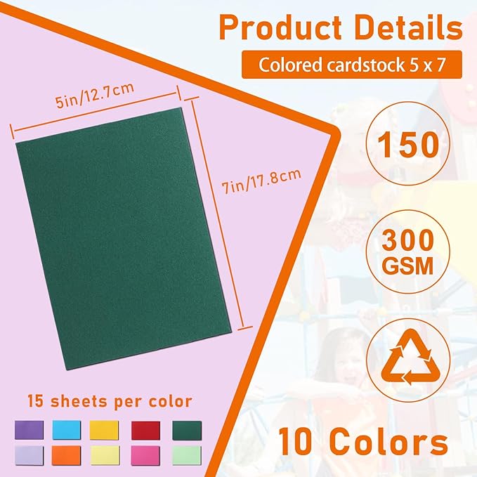 150 Sheets 10 Assorted Colors Cardstock 5 x 7 Heavyweight Paper, 300gsm/110lb Premium Flat Card Stock Craft Paper for DIY Card Making, Wedding Invitations, Thank You Cards, Recipe Cards