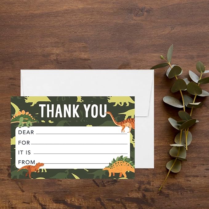 Andaz Press Kids Fill in the Blank Thank You Cards 20 Cards Including Envelopes Camo Dinosaurs Gender Neutral Note Cards For Boys Girls Birthday Party Thank You Notes for Friends Family Party Guests