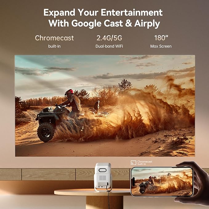 Wanbo T2 Ultra Projector with WiFi and Bluetooth, Native 1080P Mini Portable Projector with 120° Adjustable Stand, Auto Focus & Keystone, 500 ANSI Outdoor Movie Proyector, White