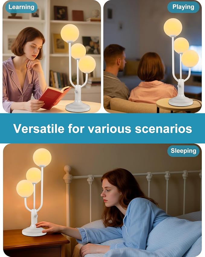 Lightdot Modern White Globe Table Lamp Dimmable Mid Century 3-Light Desk Lamp 3000K Warmwhite Nightstand Lamp for Bedroom Bedside End Table(G9 Bulb Included)