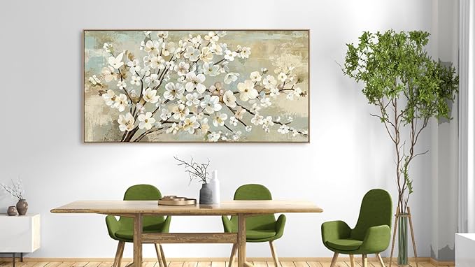 arteWOODS Flowers Framed Wall Art - Beige Flower Branches Canvas Pictures Wall Decor Rustic Brown Botanical Painting Artwork Elegant Floral Prints for Living Room Bedroom 48 x 24in Natural Wood Frame