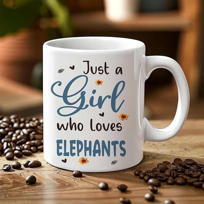 Hyturtle Personalized Elephant Coffee Mug - Just A Girl Who Loves Elephants - Custom Name Cup for Animal Lover Women - Ceramic 11oz-15oz