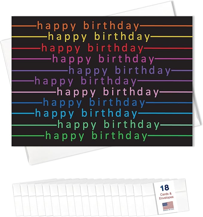 Happy Birthday Cards Bulk Greeting Card Set (Colorful Day) 18 Pack & White Envelopes - 5x7 Inch Birthday Theme for Family, Women, Men, Coworkers & Office (B2406)