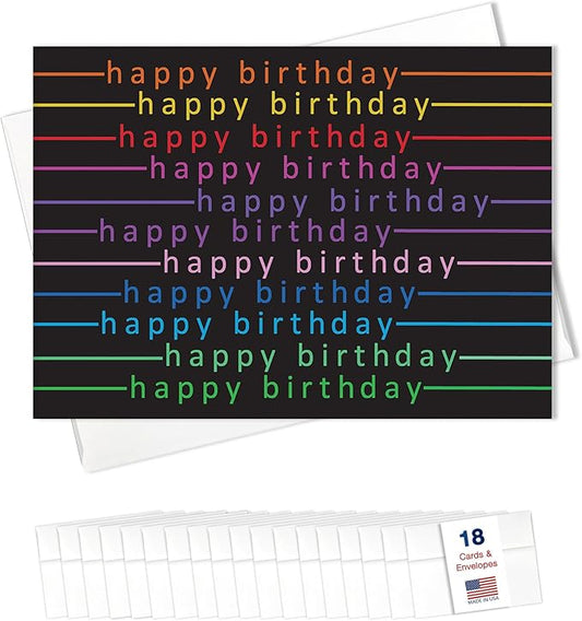 Happy Birthday Cards Bulk Greeting Card Set (Colorful Day) 18 Pack & White Envelopes - 5x7 Inch Birthday Theme for Family, Women, Men, Coworkers & Office (B2406)