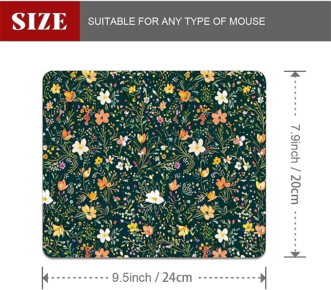 Square Mouse Pad Wild Flower 2, Personalized Premium-Textured Custom Mouse Mat Design, Washable Mousepad Cloth, Non-Slip Rubber Base Computer Mouse Pads for Wireless Mouse