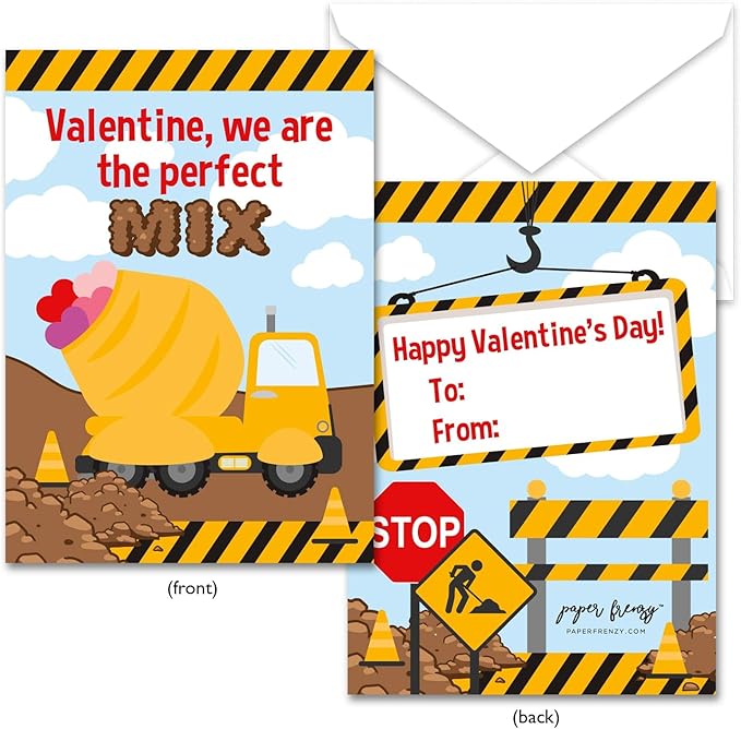 Paper Frenzy Construction Themed Valentine Cards WITH ENVELOPES - 25 Pack