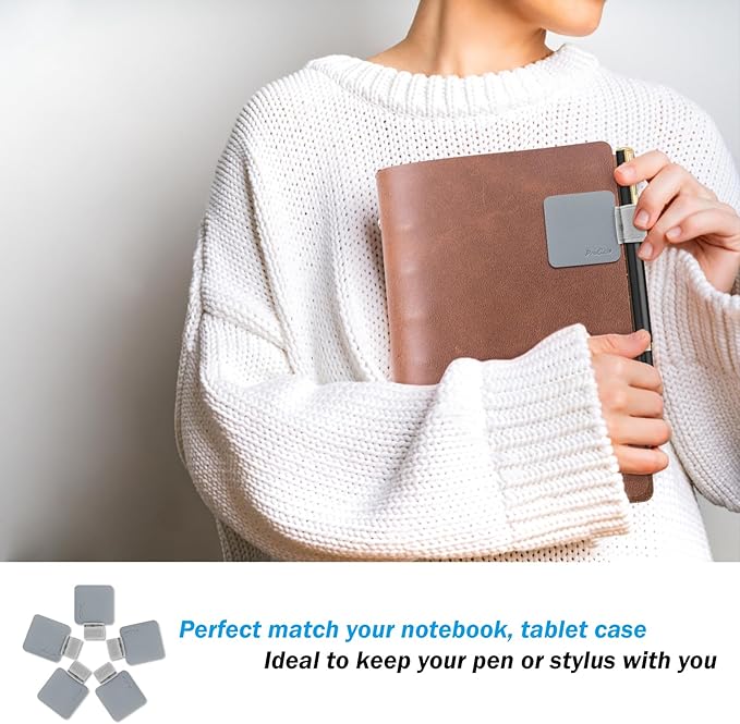 ProCase (5 Pack Pen Loop Holder for Notebooks Journals Planners Tablet Case, Self Adhesive Leather Pencil Holder with Elastic Loop for Pens, Apple Pencil, Stylus Pen -Grey