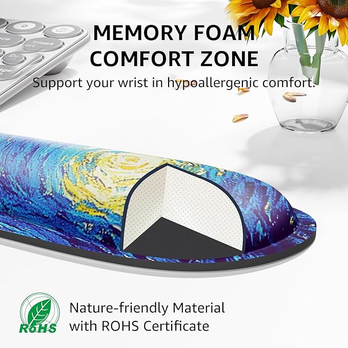 KTRIO Ergonomic Keyboard Wrist Rest, Memory Foam Mouse Pad with Wrist Rest for Computer Keyboard, Mouse Pad Set for Easy Typing & Pain Relief for Office & Home, Starry Night