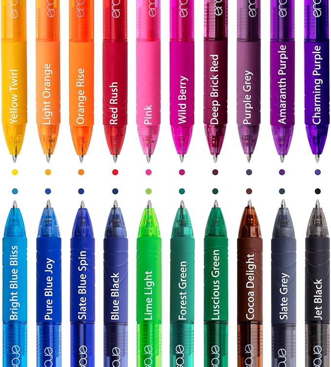 ParKoo 20 Colors Retractable Erasable Gel Pens Clicker, Fine Point 0.7 mm, Make Mistakes Disappear, Comfort Grip for Drawing Writing Planners and Crossword Puzzles