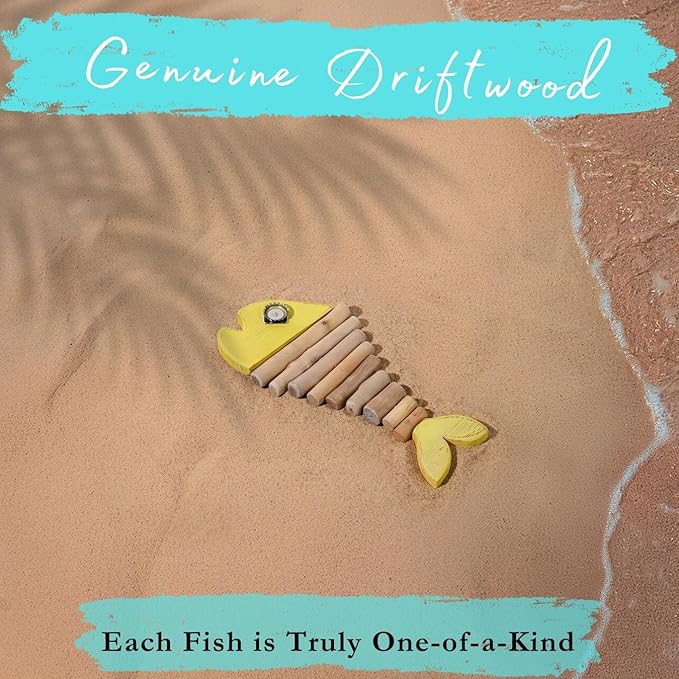 Mint Bucket Brands Driftwood Fish Nautical Wall Decor - 13" x 6" Handmade Wooden Rustic Coastal Wall Art for Living Room, Bedroom, Office, Bathroom - Ocean Beach Decoration (Pixie)