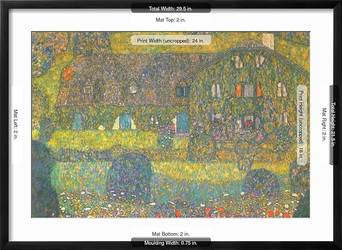 ART.COM Wall Art Print House in Attersee on Black Frame by Gustav Klimt, 29" x 21"