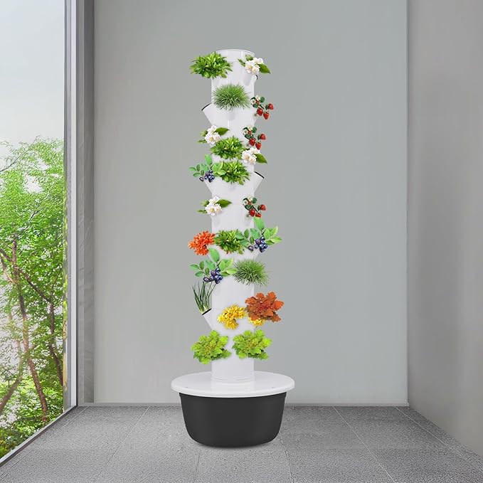 Indoor Hydroponics Growing System Kit with 36 Holes, 9-Tier Vertical Garden Tower with Submersible Pump & Timer, 7.93 Gallon Water Tank for Plant Herbs, Vegetables, Lettuce, Strawberries