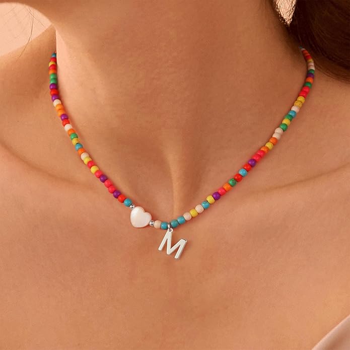 Ursteel Christmas Gifts for Teen Girls Women - Trendy Beaded Choker Necklace for Women Teenage Girls, Personalized Letter Initial Necklaces Christmas Gifts for Grandkids