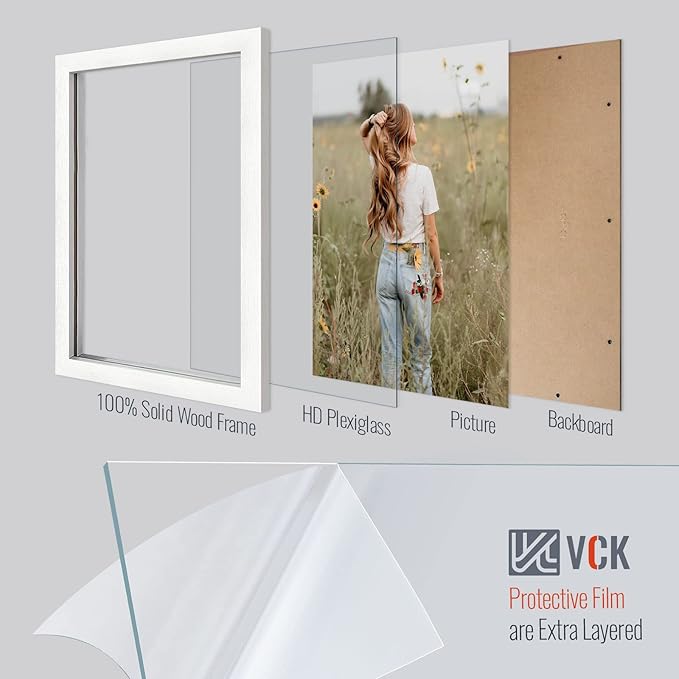 VCK 12x18 Poster Frame Set of 4 - White, Gallery-Quality Wood Picture Frames, 1.1-Inch Wide Border, Polished Plexiglass, Vertical or Horizontal Wall Display for Photo/Art/Prints, White