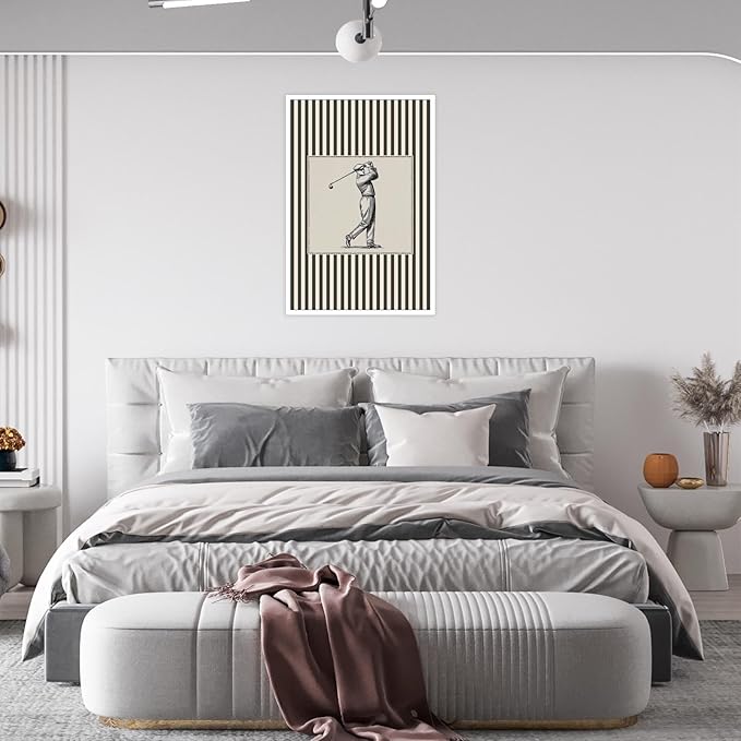 Vintage Golf Poster Retro Male Golfer Wall Art Print Striped Art Poster for Sports Lovers Room Decor & Aesthetic Family Wall Art 20X30 in Unframed
