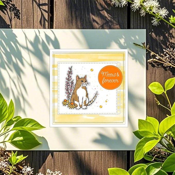 cat Pets Stamps and Cutting Dies for Card Making DIY Transparent Silicone Clear Stamp and Metal Die Cuts Sets for Scrapbooking Paper Greeting Cards Decor Seals Craft Supplies